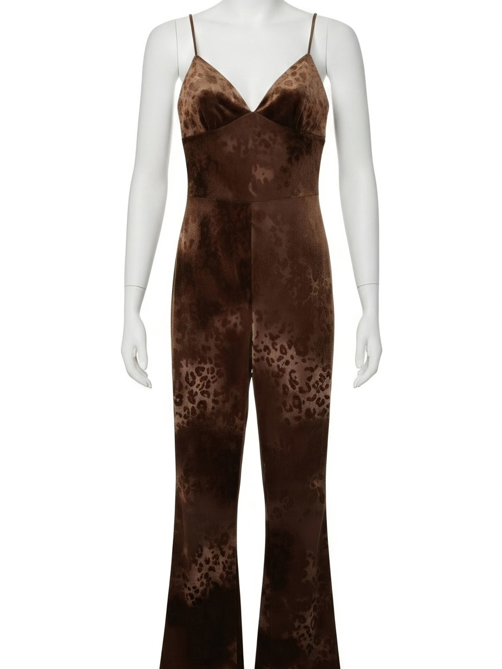 Fashion Nova Brown Velvet Leopard-Print Slip Jumpsuit